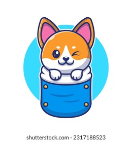 Cute Shiba Inu Dog in Pocket Cartoon Vector Icon Illustration. Animal Nature Icon Concept Isolated Premium Vector. Flat Cartoon Style