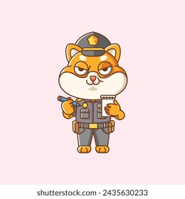 Cute shiba inu dog police officer uniform cartoon animal character mascot icon flat style illustration concept set