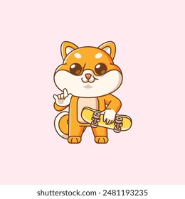 a Cute shiba inu dog pose Playing Skateboard animal kawaii chibi character mascot illustration