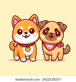 Cute Shiba Inu Dog And Pug Dog Friend Cartoon Vector Icon
Illustration. Animal Nature Icon Concept Isolated Premium
Vector. Flat Cartoon Style
