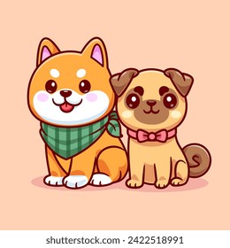 Cute Shiba Inu Dog And Pug Dog Friend Cartoon Vector Icon
Illustration. Animal Nature Icon Concept Isolated Premium
Vector. Flat Cartoon Style
