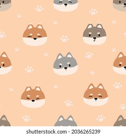 Cute shiba inu dog puppy cartoon doodle seamless pattern background wallpaper