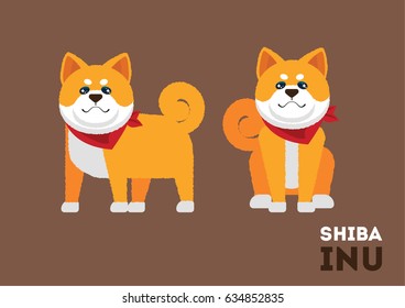 cute Shiba inu dog puppy illustration vector character design