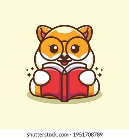 Cute shiba inu dog reading book cartoon