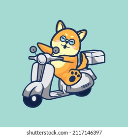 Cute Shiba inu dog ride a vespa cartoon flat minimalism vector illustration