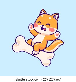 Cute Shiba Inu Dog Riding Knochen Cartoon Vektorsymbol Illustration. Tiernatur-Symbol Konzept isolierter Premium-Vektorgrafik. Flachbildkartonstil