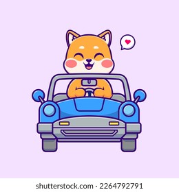 Ilustración del icono del vector de dibujos animados de un perro de la tribu Shiba Inu. Icono de transporte animal Concepto Vector Premium aislado. Estilo de dibujo plano