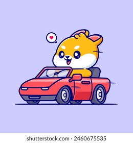 Cute Shiba Inu Dog Riding Car Cartoon Vector Icon Illustration. Animal Transportation Icon Concept Isolated Premium Vector. Flat Cartoon Style