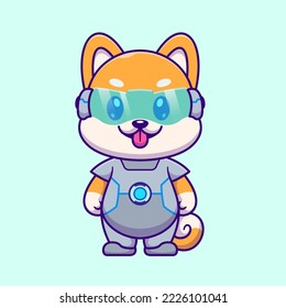 Cute Shiba Inu Dog Robot Cartoon Vector Icon Illustration. Animal technology Icon Concept Isolated Premium Vector. Flat Cartoon Style