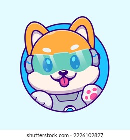 Ilustración del icono del vector de dibujos animados con el logotipo de los robots de perros de Shiba Cute Inu. Tecnología Animal Icono Concepto Vector Premium Aislado. Estilo de dibujo plano