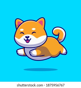 Cute Shiba Inu Dog Running Cartoon Vector Icon Illustration. Animal Nature Icon Concept Isolated Premium Vector. Flat Cartoon Style