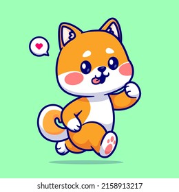 Cute Shiba Inu Dog Running Cartoon Vector Icon Illustration. Animal Nature Icon Concept Isolated Premium Vector. Flat Cartoon Style