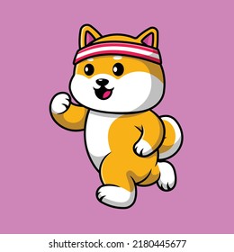 Cute Shiba Inu Dog Running Cartoon Vector Icon Illustration. Animal Flat Cartoon Concept