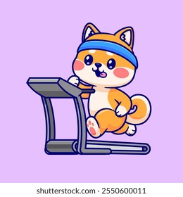 Cute Shiba Inu Dog Running On Treadmill Cartoon Vector Icon 
Illustration. Animal Sport Icon Concept Isolated Premium 
Vector. Flat Cartoon Style 