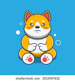 Cute Shiba Inu Dog With a Sad Expression Cartoon Vector Icon Illustration. Animal Nature Icon Concept Isolated On Blue Background. Good for a mascot, emoticons, sticker.