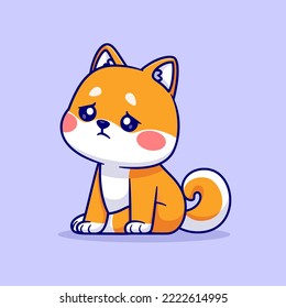 Cute Shiba Inu Dog Sad Cartoon Vector Icon Illustration. Animal Nature Icon Concept Isolated Premium Vector. Flat Cartoon Style