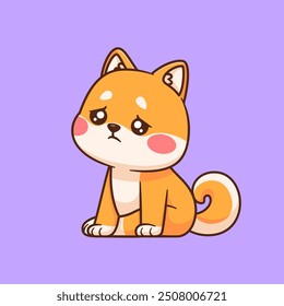 Cute Shiba Inu Dog Sad Cartoon Vector Icon Illustration. Animal Nature Icon Concept Isolated Premium Vector. Flat Cartoon Style