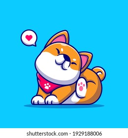 Cute Shiba Inu Dog Scratching Ear Cartoon Vector Icon Illustration. Animal Nature Icon Concept Isolated Premium Vector. Flat Cartoon Style