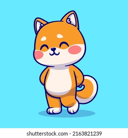 Cute Shiba Inu Dog Shy Cartoon Vector Icon Illustration. Animal Nature Icon Concept Isolated Premium Vector. Flat Cartoon Style