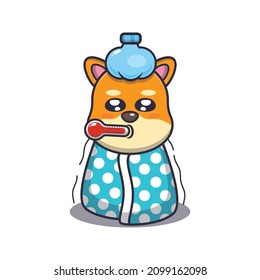 Cute shiba inu dog sick. Cute cartoon animal illustration.