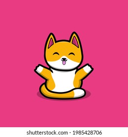 Cute Shiba Inu Dog Sitting Cartoon Vector Icon Illustration. Animal Nature Icon Concept Isolated Premium Vector. Flat Cartoon Style