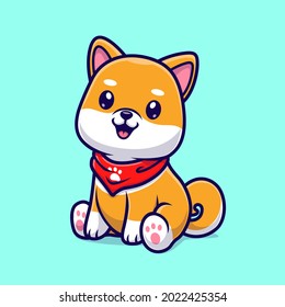 Cute Shiba Inu Dog Sitting Cartoon Vector Icon Illustration. Animal Nature Icon Concept Isolated Premium Vector. Flat Cartoon Style