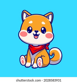 Cute Shiba Inu Dog Sitting Cartoon Vector Icon Illustration. Animal Nature Icon Concept Isolated Premium Vector. Flat Cartoon Style