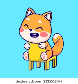 Cute Shiba Inu Dog Sitting on Chair Cartoon Vector Icon Illustration. Animal Nature Icon Concept Isolated Premium Vector. Flat Cartoon Style