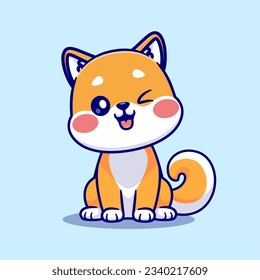 Cute Shiba Inu Dog Sitting Cartoon Vector Icon Illustration. Animal Nature Icon Concept Isolated Premium Vector. Flat Cartoon Style