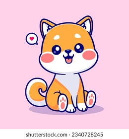 Cute Shiba Inu Dog Sitting Cartoon Vector Icon Illustration. Animal Nature Icon Concept Isolated Premium Vector. Flat Cartoon Style