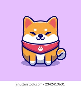 Cute Shiba Inu Dog Sitting Cartoon Vector Icon Illustration. Animal Nature Icon Concept Isolated Premium Vector. Flat Cartoon Style