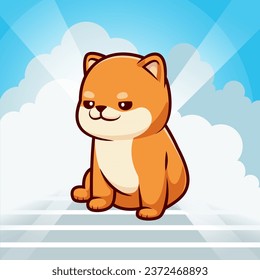 Perro chiba inu sentado en el cielo con dibujos animados en la nube 
Ilustración del icono del vector.Concepto de icono de vacaciones en animales aislado 
Vector Premium. Estilo de dibujo plano