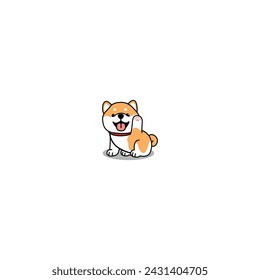 Cute shiba inu dog sitting and waving paw cartoon, vector illustration