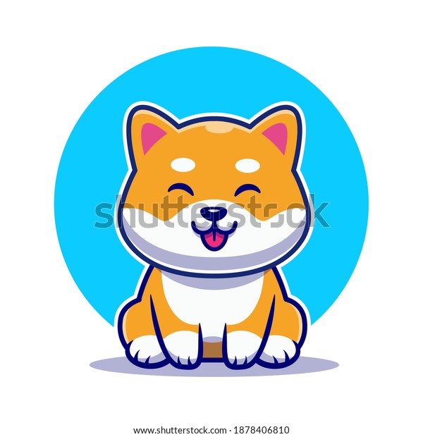 かわいい柴犬の犬が漫画のベクター画像アイコンイラスト 動物の自然のアイコンコンセプト分離型プレミアムベクター画像 フラットカートーンスタイル のベクター画像素材 ロイヤリティフリー