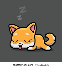 Cute shiba inu dog sleeping isolated on black background.
