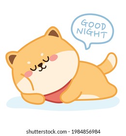 Cute shiba inu dog sleeping on white background.Animal character cartoon design.Japanese.Image for sticker,kid product,card.Art.Good night.Kawaii.Vector.Illustration.