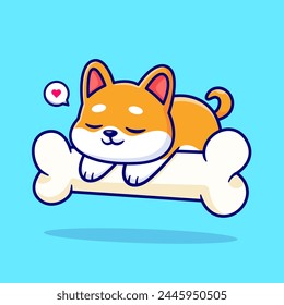 Lindo Shiba Inu Perro Durmiendo En El Hueso Ilustración De Icono De Vector De Dibujos Animados. Icono de Naturaleza animal concepto de Vector Premium aislado. Estilo plano de dibujos animados