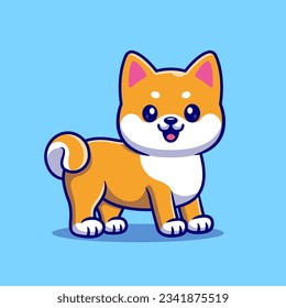 Cute Shiba Inu Dog Standing Cartoon Vector Icon Illustration. Animal Nature Icon Concept Isolated Premium Vector. Flat Cartoon Style