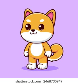 Lindo Shiba Inu Perro De Pie De Dibujos Animados Ilustración De Vector. Icono de Naturaleza animal concepto de Vector Premium aislado. Estilo plano de dibujos animados