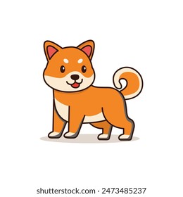 lindo shiba inu perro de pie de dibujos animados personaje de Ilustración vectorial diseño de Plantilla