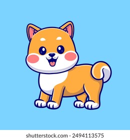 Cute Shiba Inu Dog Standing Cartoon Vector Icon Illustration. Animal Nature Icon Concept Isolated Premium Vector. Flat Cartoon Style