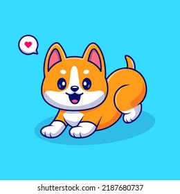 Cute Shiba Inu Dog Stretching Cartoon Vector Icon Illustration. Animal Nature Icon Concept Isolated Premium Vector. Flat Cartoon Style