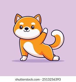 Nette Shiba Inu Dog Stretching Yoga Cartoon Vektorsymbol-Illustration. Einzeln flach Cartoon-Stil