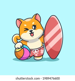 Cute shiba inu dog summer icon illustration