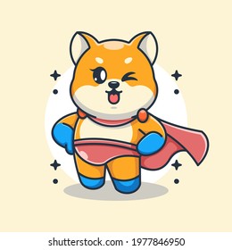 Cute shiba inu dog super hero cartoon