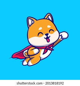 Cute Shiba Inu Dog Super Flying Cartoon Vector Icon Illustration. Animal Nature Icon Concept Isolated Premium Vector. Flat Cartoon Style