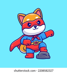 Cute Shiba Inu Hund Super Hero Cartoon Vektorsymbol Illustration. Animal Holiday Icon Konzept isolierter Premium Vektor. Flachbildkartonstil