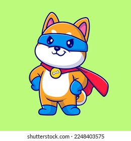 Cute Shiba Inu Dog Super Hero Cartoon Vector Icon Illustration. Animal Holiday Icon Concept Isolated Premium Vector. Flat Cartoon Style