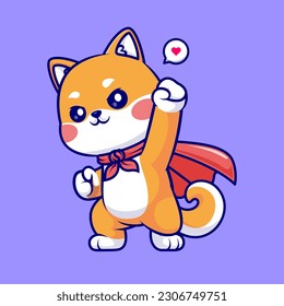 Cute Shiba Inu Dog Super Hero Cartoon Vector Icon Illustration. Animal Holiday Icon Concept Isolated Premium Vector. Flat Cartoon Style