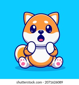 Cute Shiba Inu Dog Sorprendió La Ilustración Del Icono Del Vector De Caricaturas. Concepto de icono de la naturaleza animal Vector Premium aislado. Estilo de dibujo plano